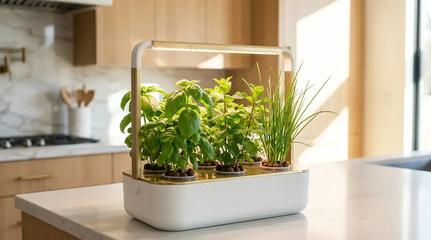 Countertop hydroponic system growing fresh herbs