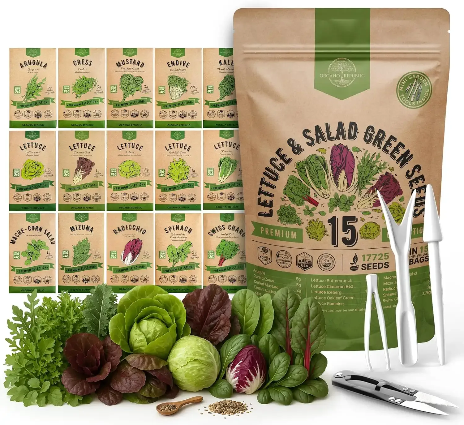 15-Pack Lettuce & Salad Greens Seeds Variety Pack