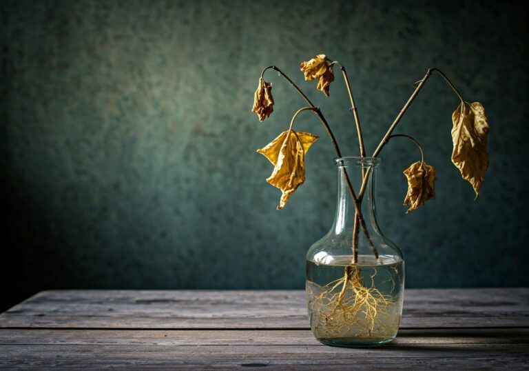 Dead Plant With Yellowing Leaves on a Table