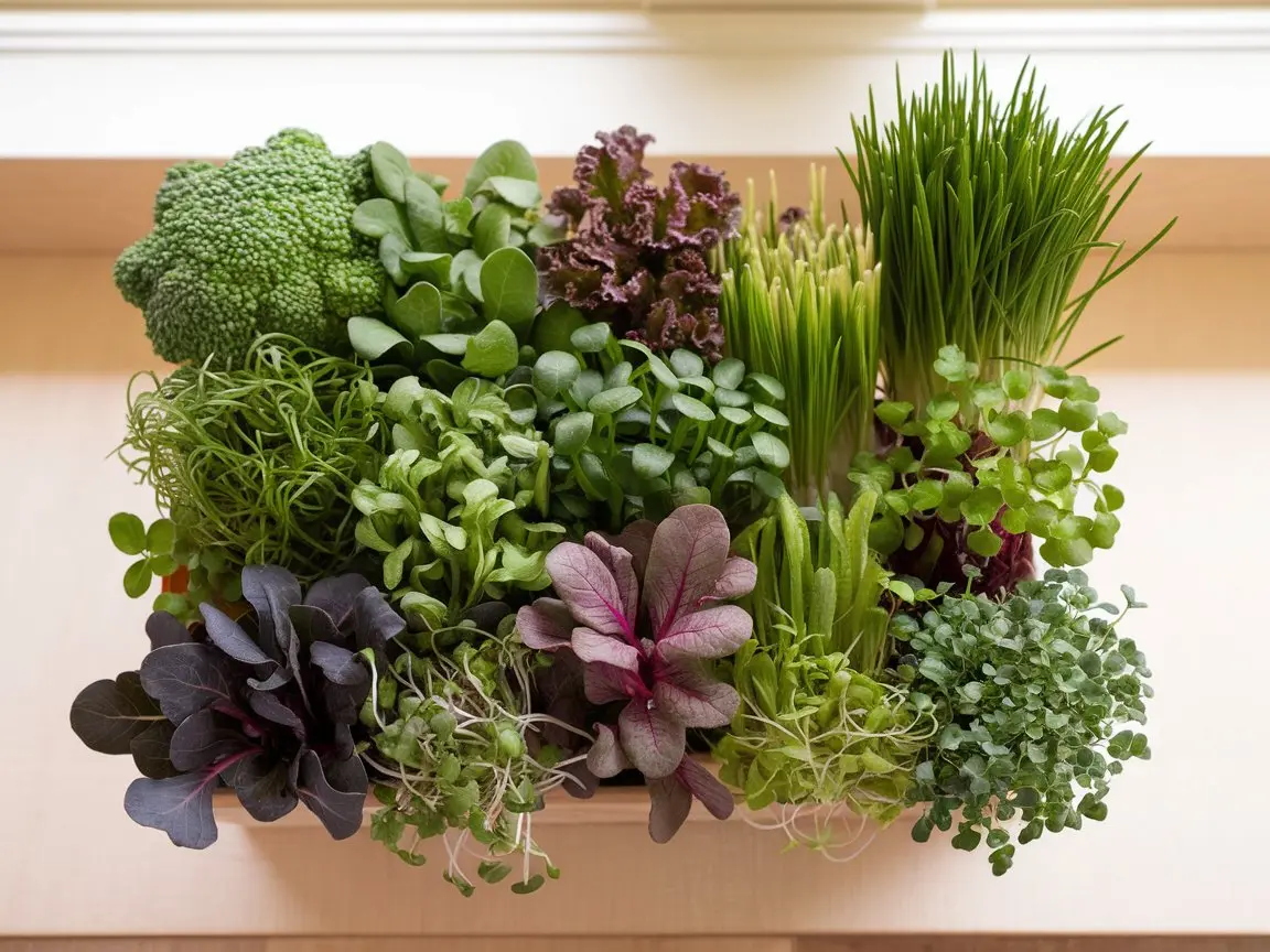 Microgreens on a wooden tray