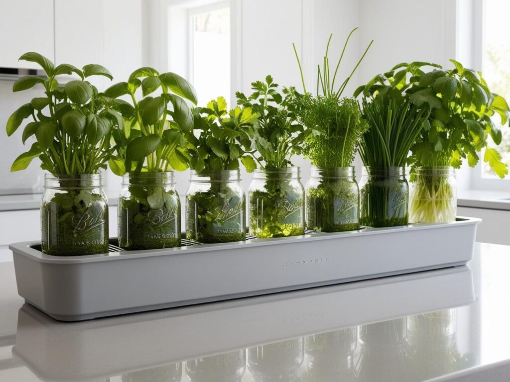 Mason jars with various herbs